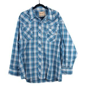 Wrangler Western Fashion Snap Shirt 3XL Mens Blue‎ Plaid Long Sleeve